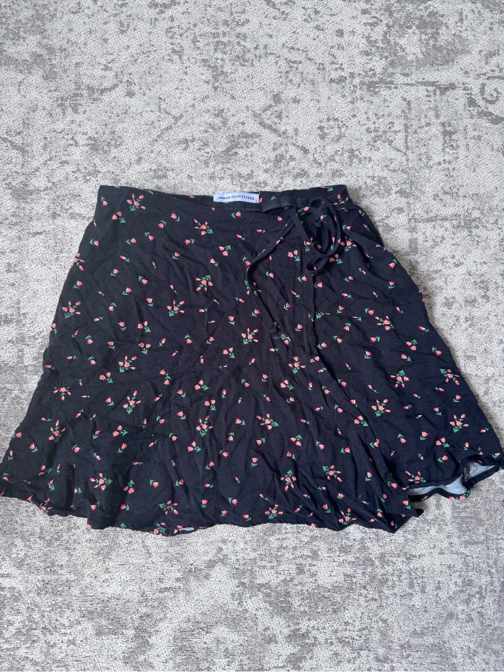Black Floral Wrap Skirt with Pink Rose Print
